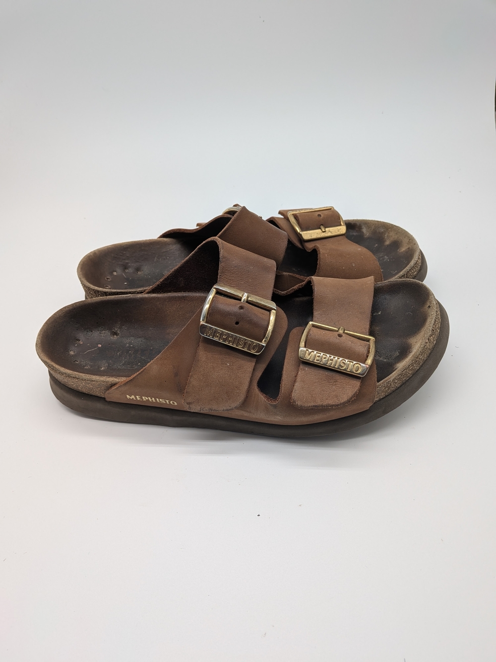 Mephisto Hester Brown Leather Slide Sandals Cork Footbed Women's Size 7 / EU 37